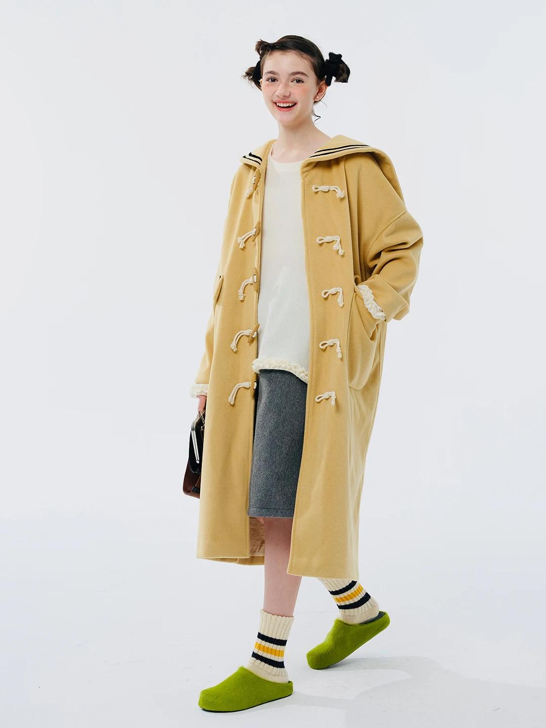 IMAKOKONI 여성용 라펠 혼 단추 모직 긴팔 코트, 오리지널 디자인 카디건, 244434